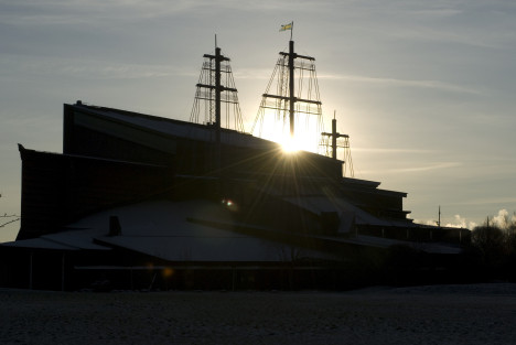 Vasamuseet i motljus.